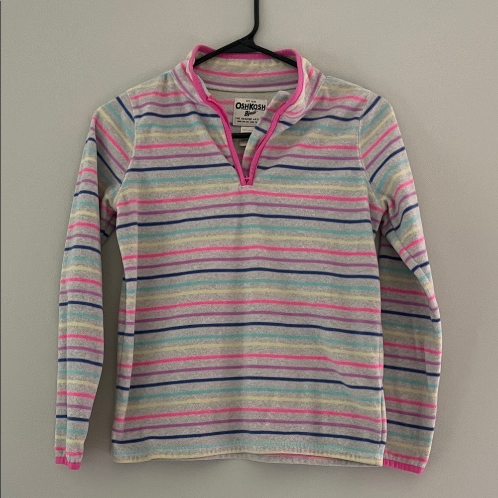 OshKosh B'gosh Pullover Fleece Striped Quarter-Zip Size 14 Girls Sweater